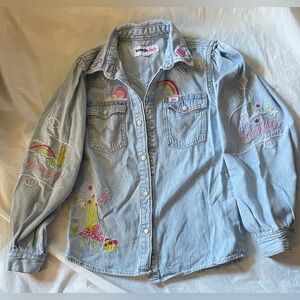 Wrangler Barbie Light Blue Denim Shirt. Embroidered W/Pearl Snaps Girls L